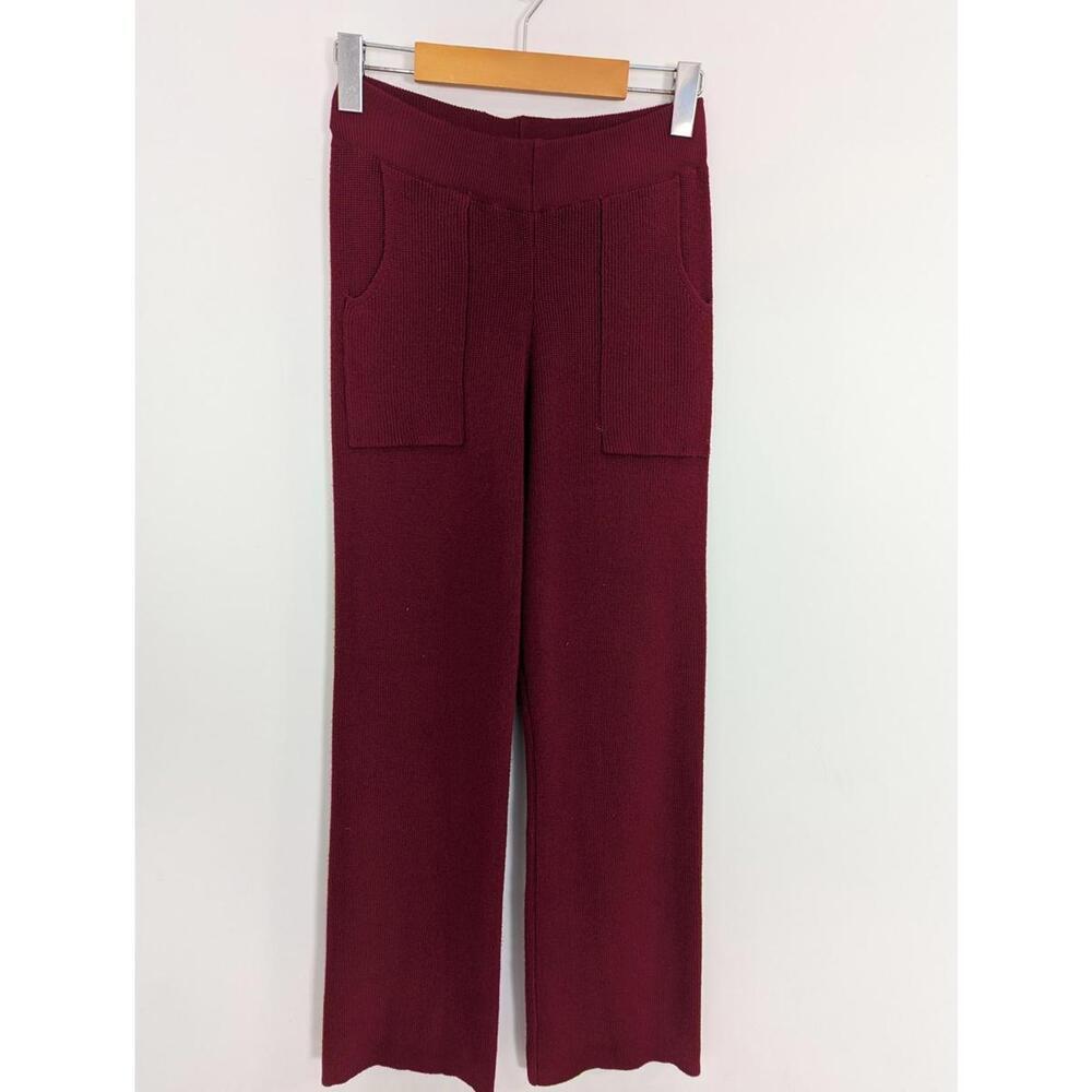 Women's Knit Palezzo Pants in Burgundy Red Size Small Ribbed